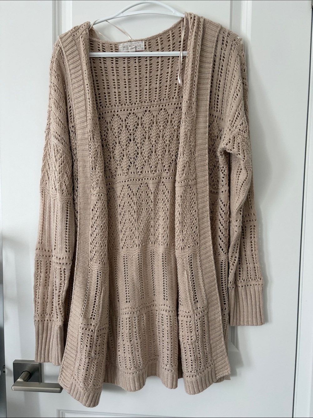 Open-Knit Neutral Cardigan Sweater - Beige